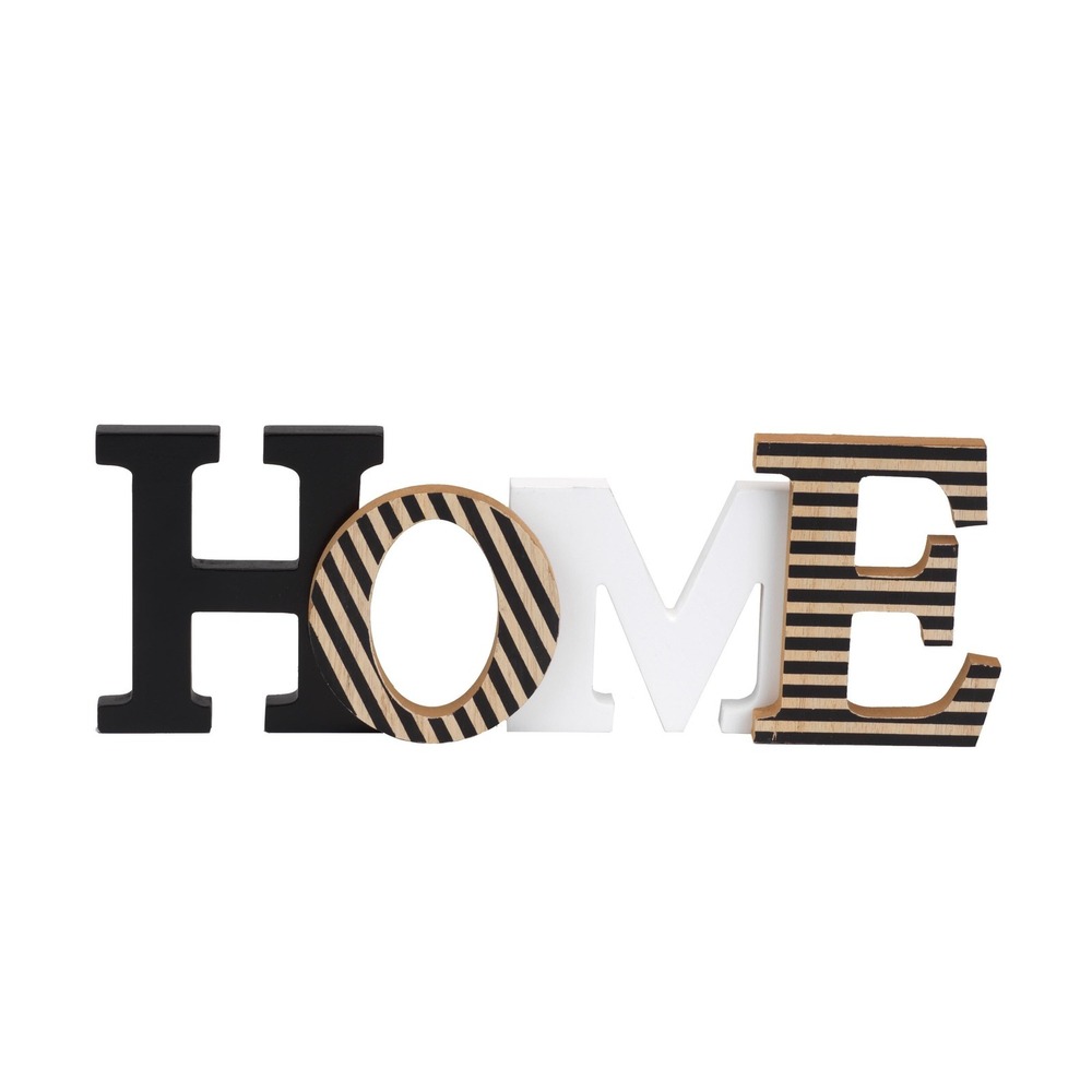 Striped HOME Sign | Mixed Letter Wooden Tabletop Accent | Modern Farmhouse Style